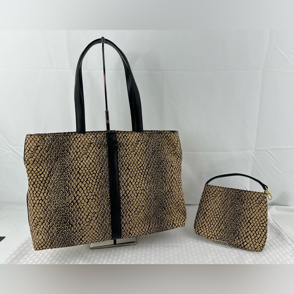 4015: Lancel Paris Snakeskin Print Tote & Matching Pouch Set